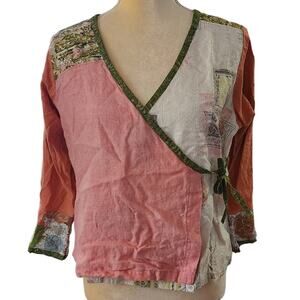 Elisabethan Women's Wrap Patchwork Hippie Boho Artsy Festival Top Cardigan Small